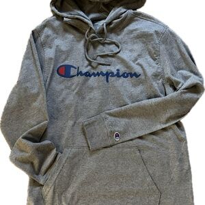 Champion Lightweight Hoodie Men’s Medium Gray Script Logo Jersey Knit Thin NWT